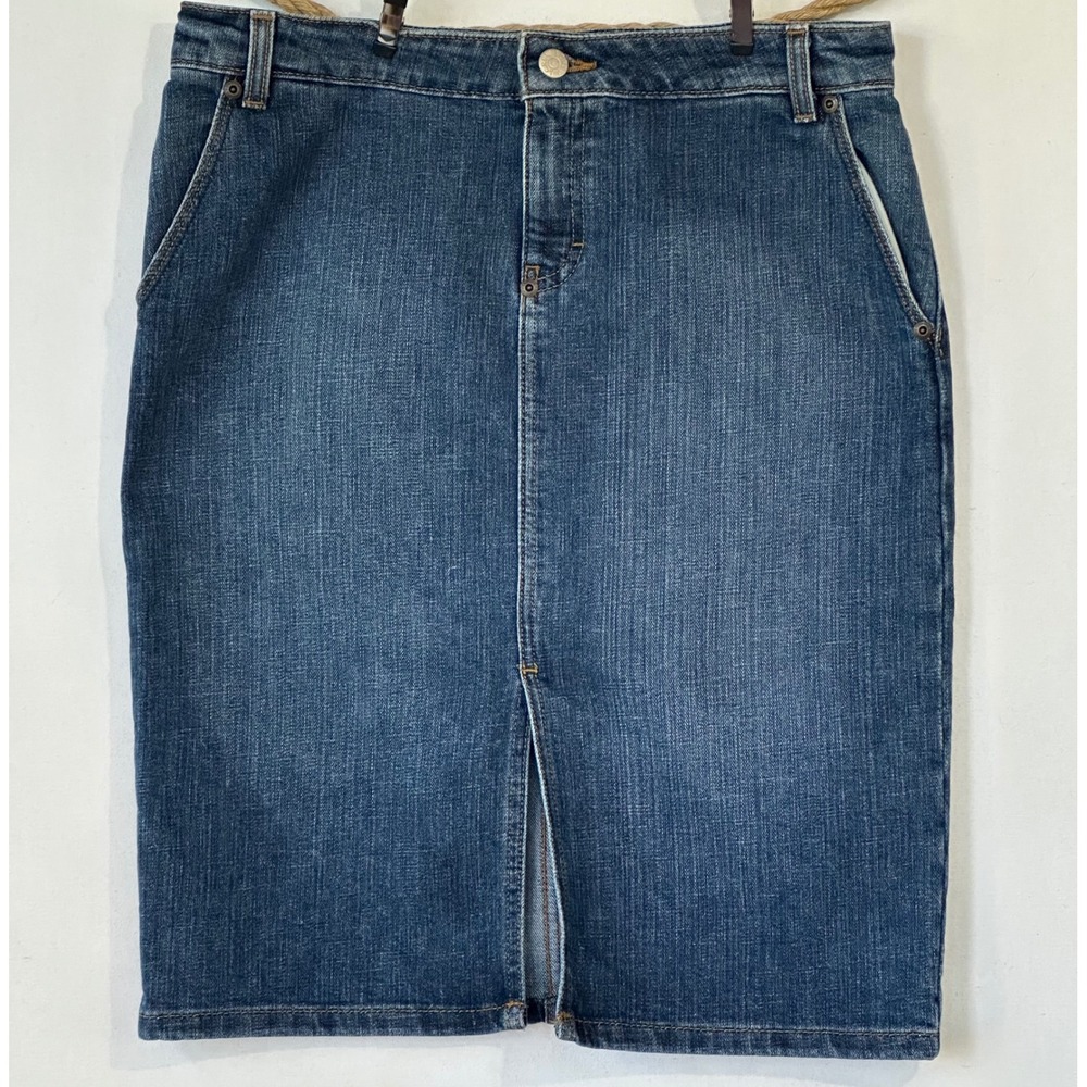 J. Crew Denim Pencil Skirt Front Slit Womens 4 Blue Jean